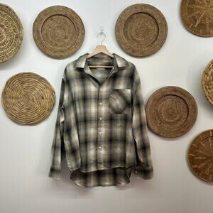 Zara Neutral Tan Black Casual Plaid Button Up Long Sleeve Shirt Mens XL